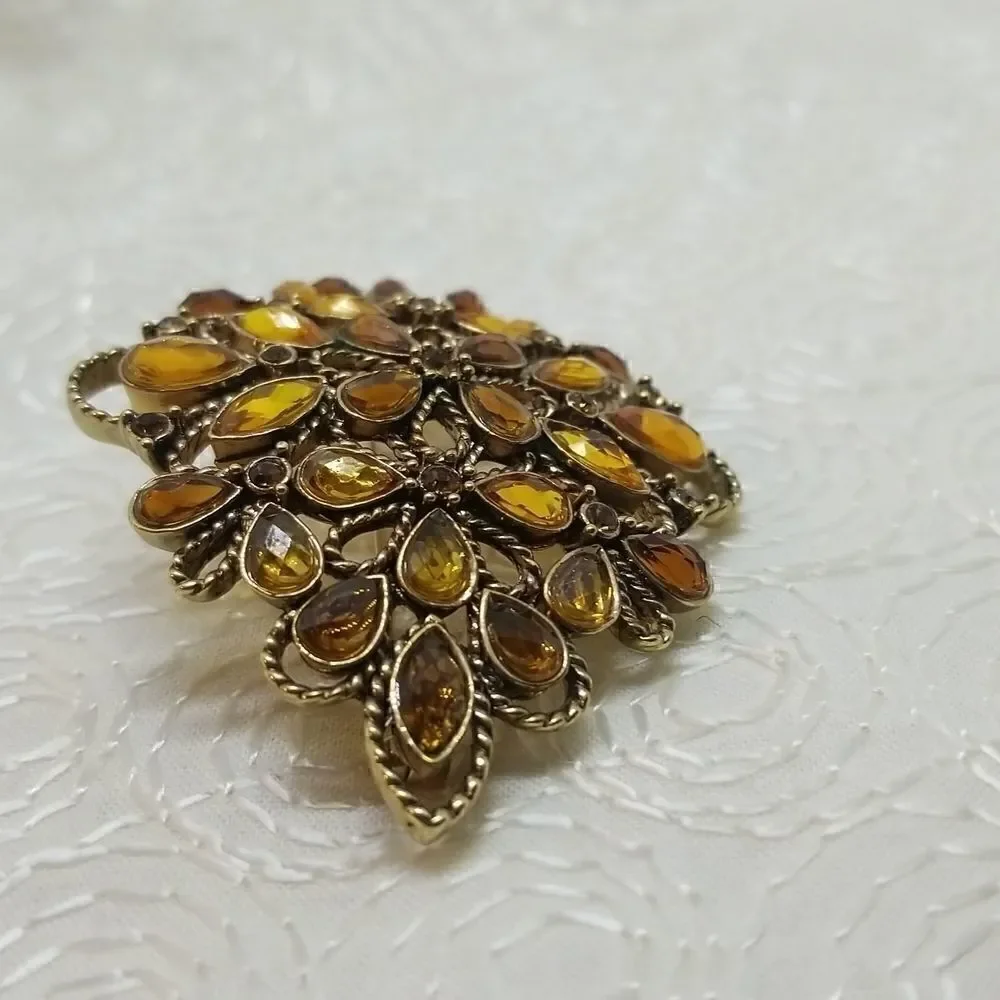 Monet Brooch Pin Crystal Brown  Gold Teardrop Round Oval Twisted Gold Brooch Pin